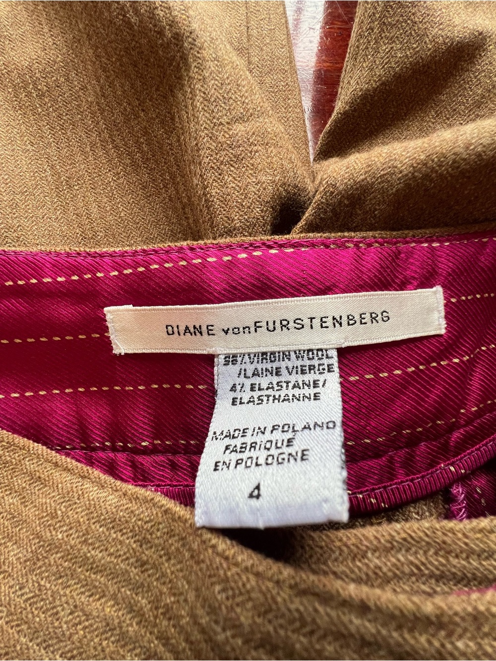 Diane Von Furstenberg Wool Blend Pink Lining Wide Leg Pant Size 4 Brown - Picture 4 of 9